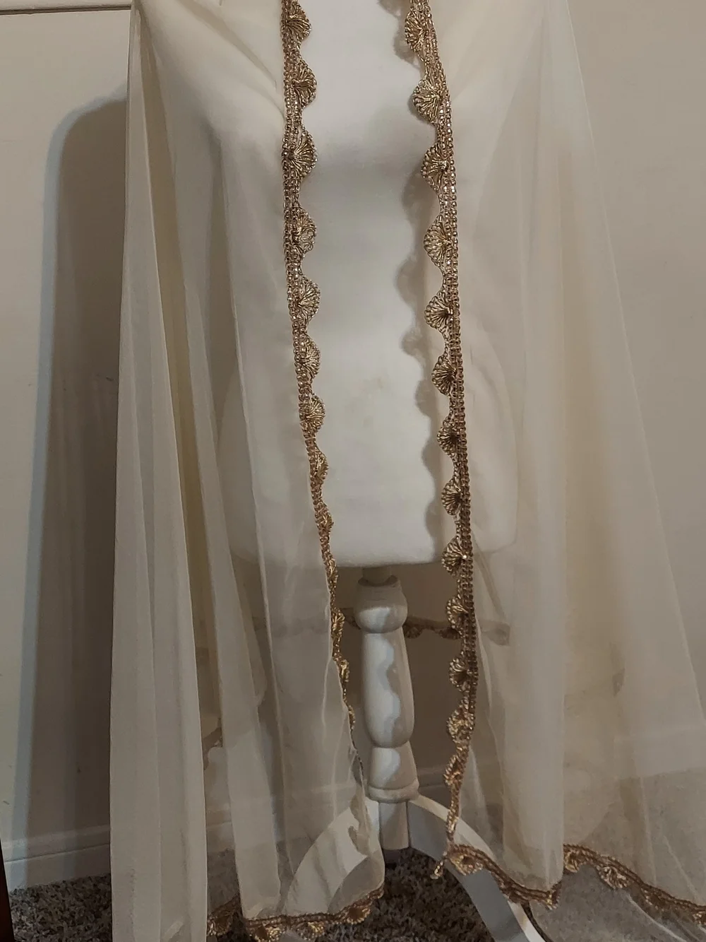 Sheer Ivory Dupatta with Gold Trim